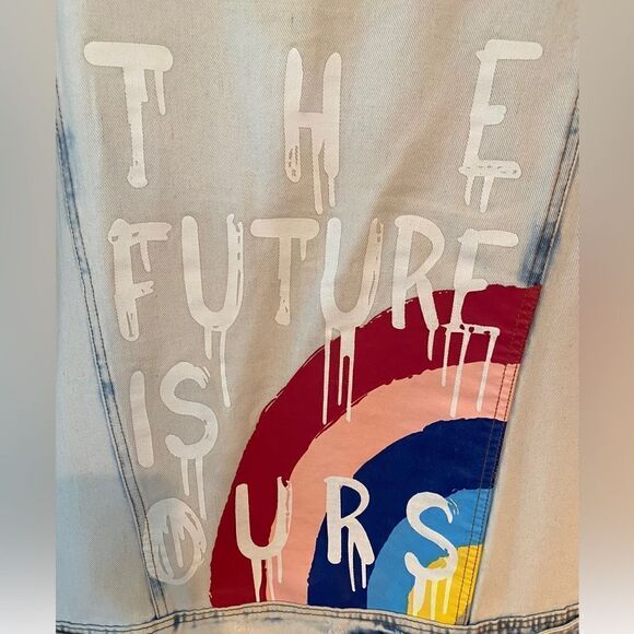 BBJ L.A. Sz M NWT Urban Wear Blue LightWash The Future is Ours Denim Jacket - Picture 4 of 7